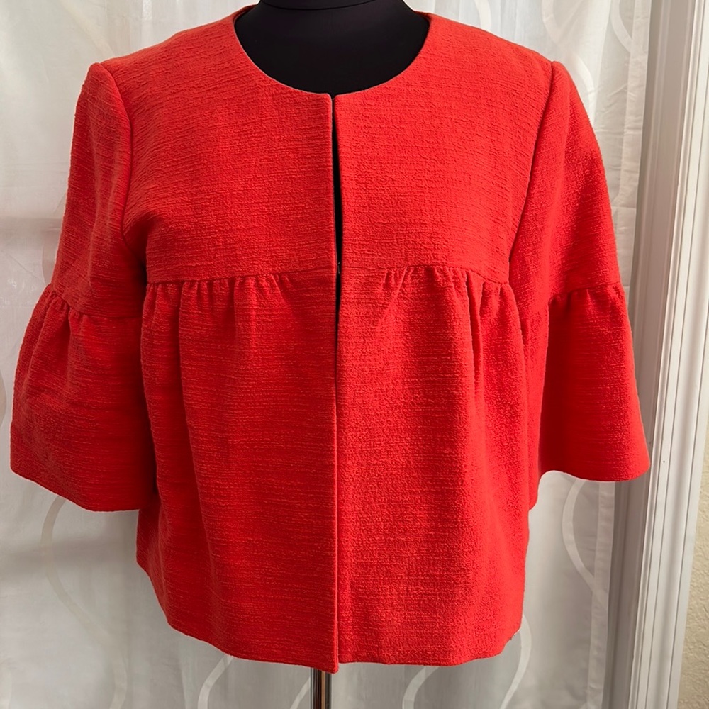 Loft, Orange Cropped Jacket With Bell Sleeves, Size Medium